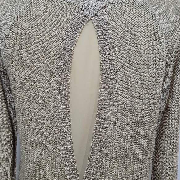 Sioni Women's Beige Metallic Sequin Long Sleeve Open Knit Sweater Size Small - Picture 5 of 9